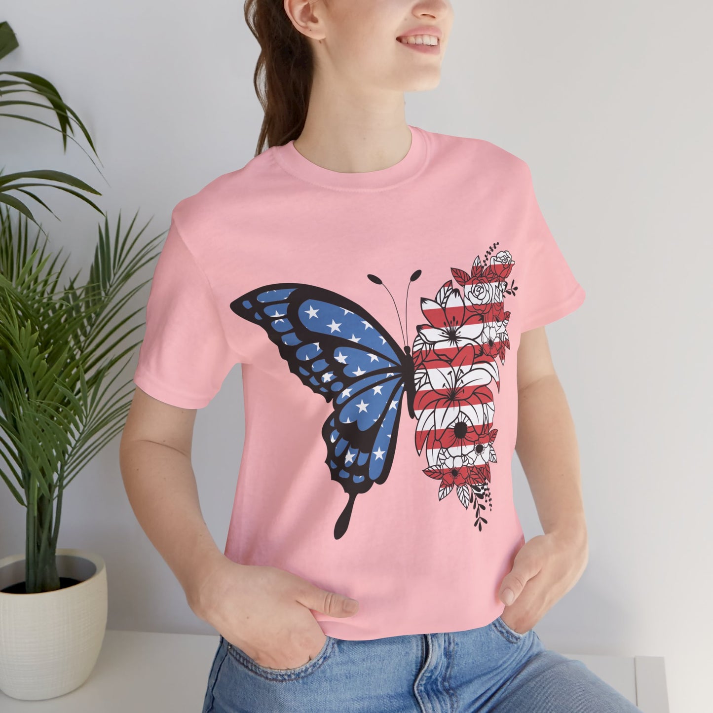 Red, White & Butterfly Jersey Short Sleeve Tee