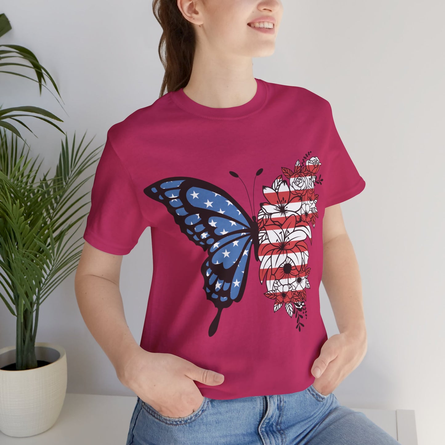 Red, White & Butterfly Jersey Short Sleeve Tee