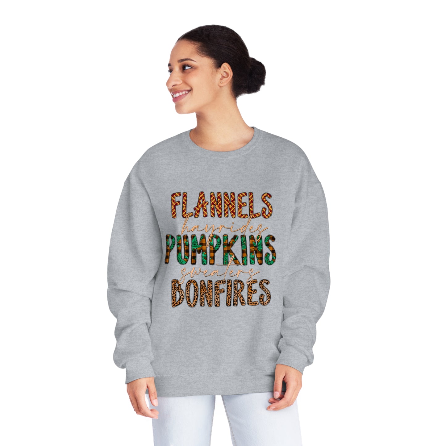 Flannels, Hayrides, Pumpkins, Sweaters, Bonfires Crewneck Sweatshirt