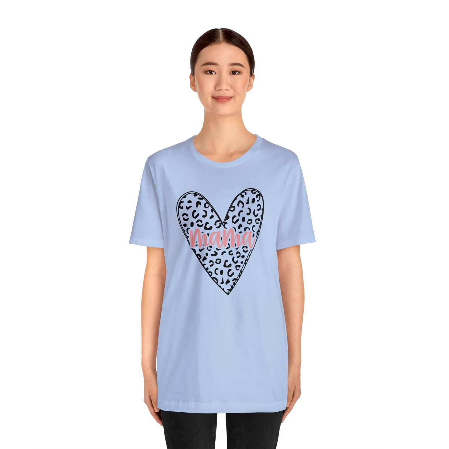 Mama Leopard print heart short sleeve tshirt