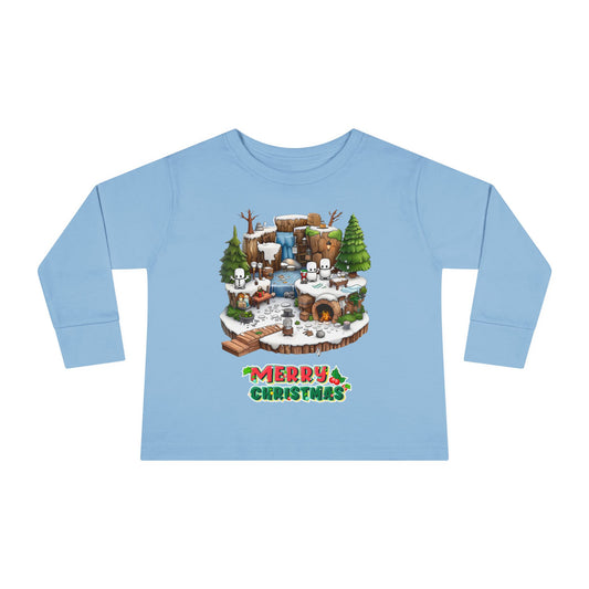 Merry Christmas Mine-craft Toddler Long Sleeve Tee