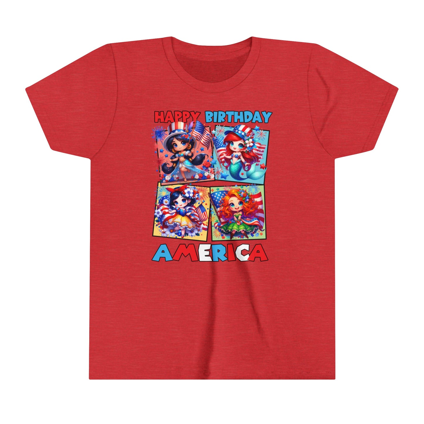 Happy Birthday America Disney Princesses Youth Short Sleeve Tee