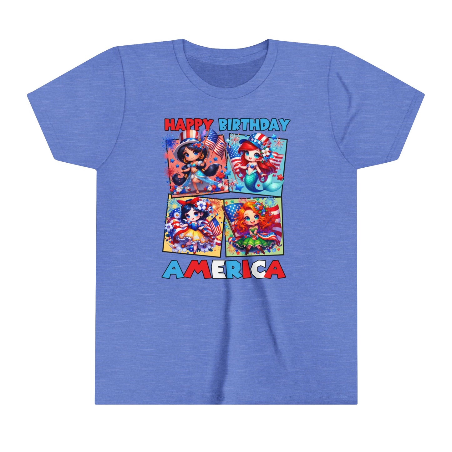 Happy Birthday America Disney Princesses Youth Short Sleeve Tee