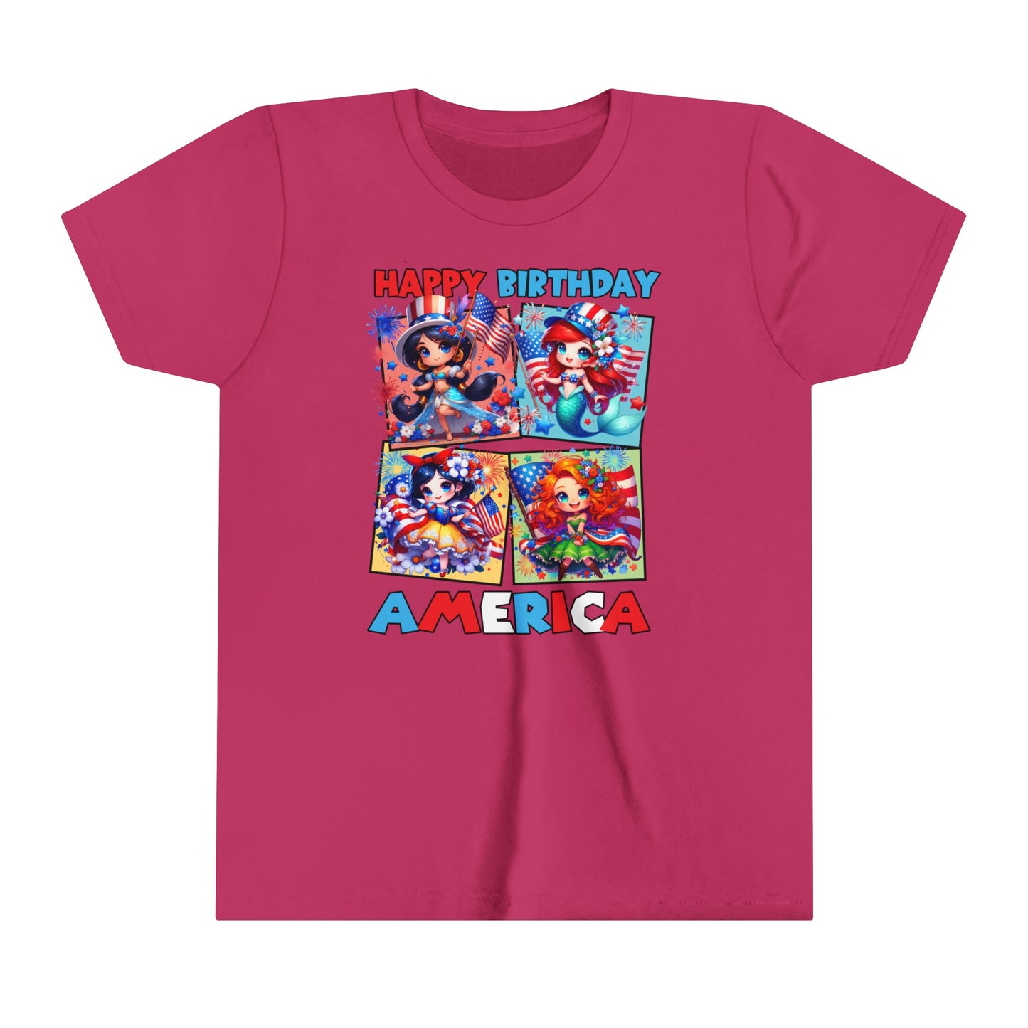 Happy Birthday America Disney Princesses Youth Short Sleeve Tee