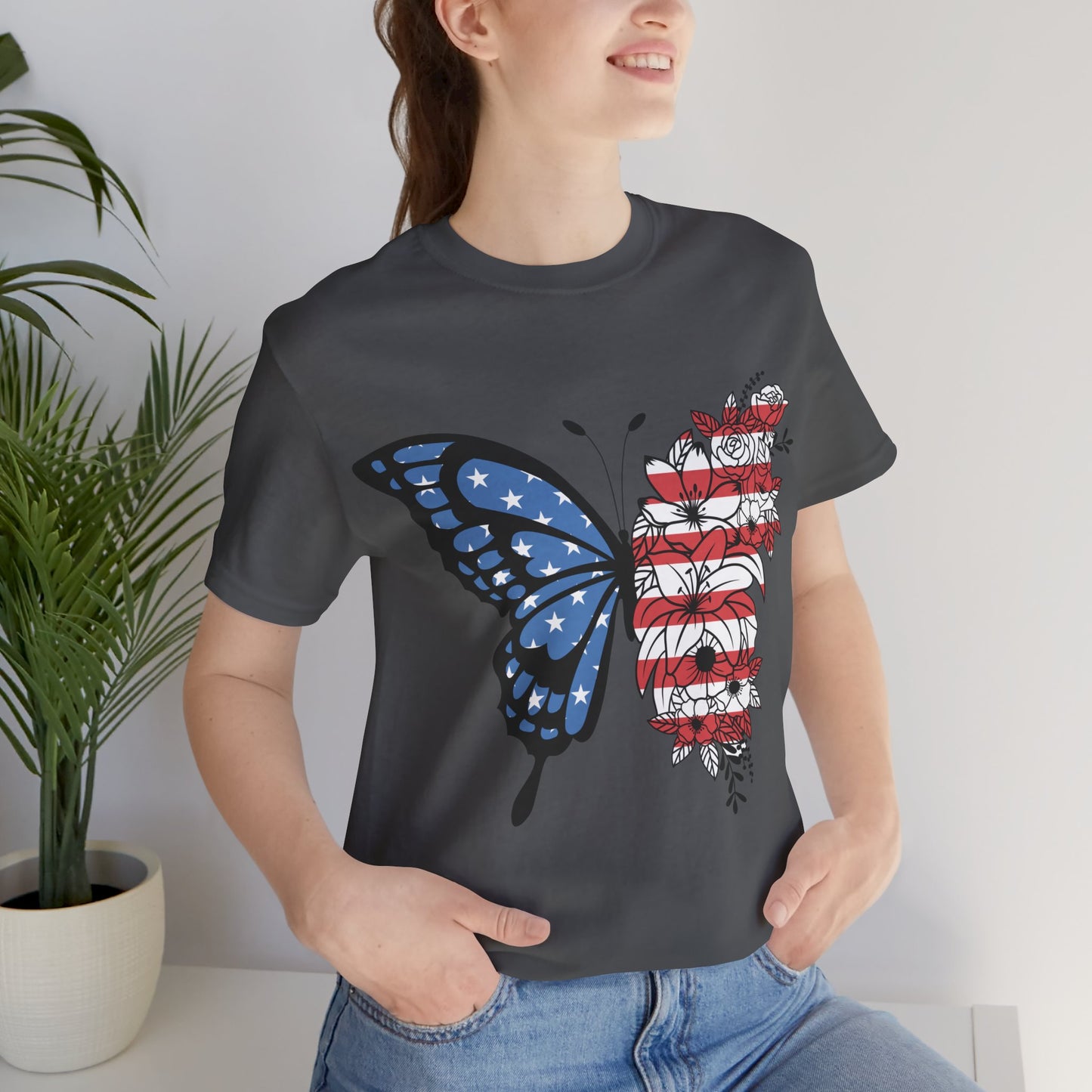 Red, White & Butterfly Jersey Short Sleeve Tee