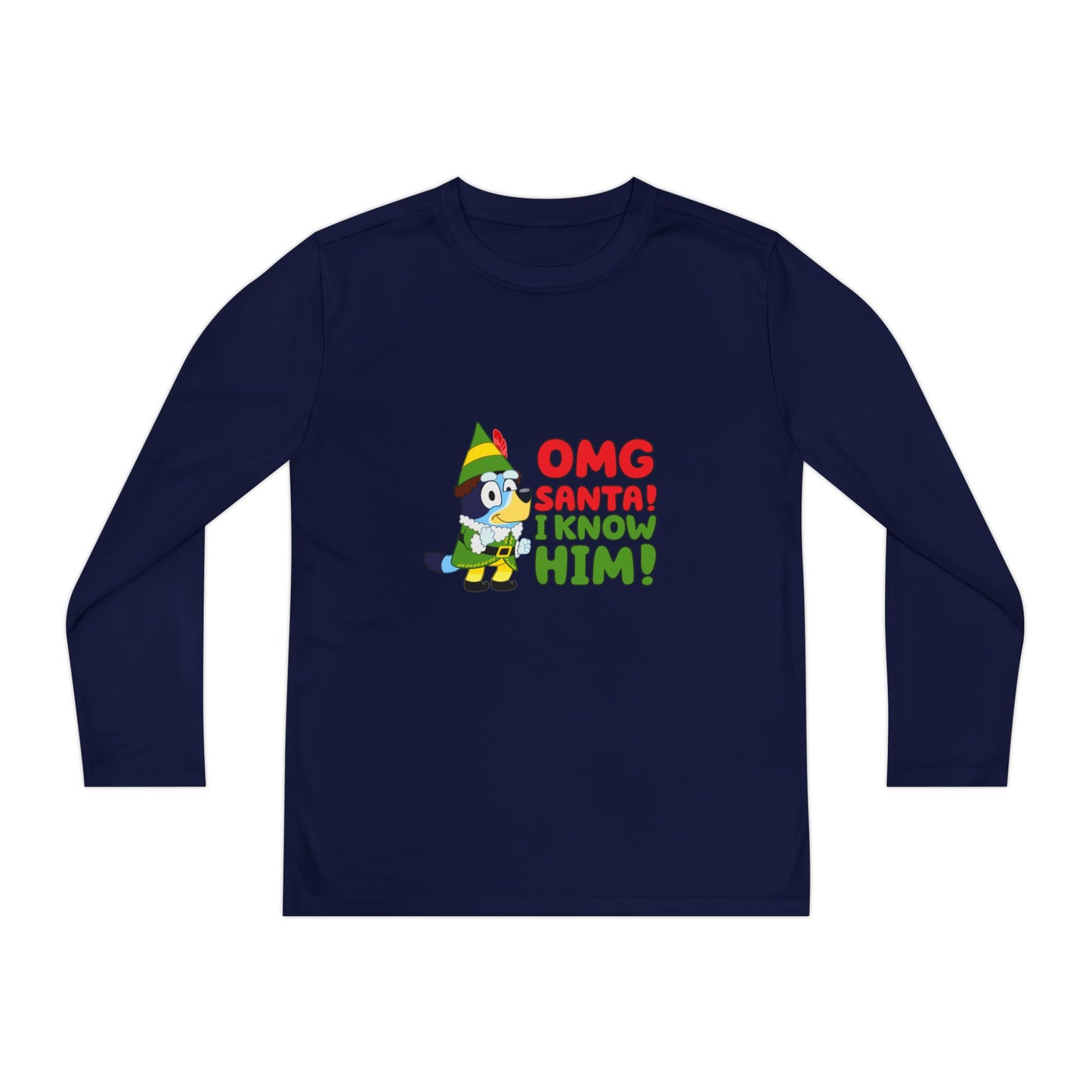 OMG Santa I know him Youth Long Sleeve Competitor Tee