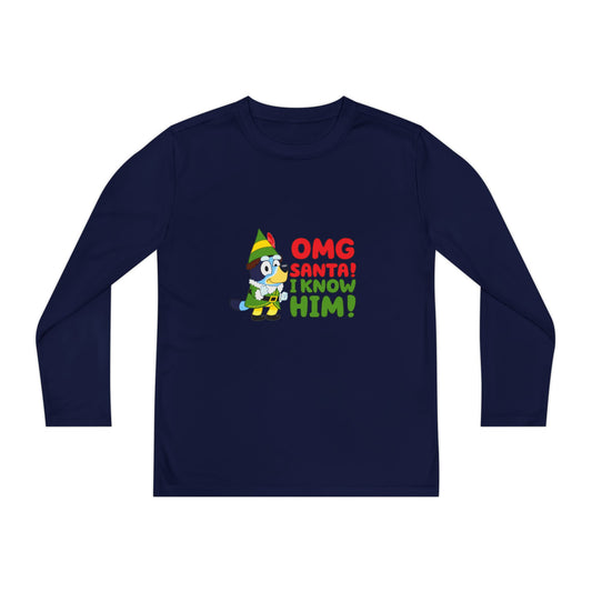 OMG Santa I know him Youth Long Sleeve Competitor Tee