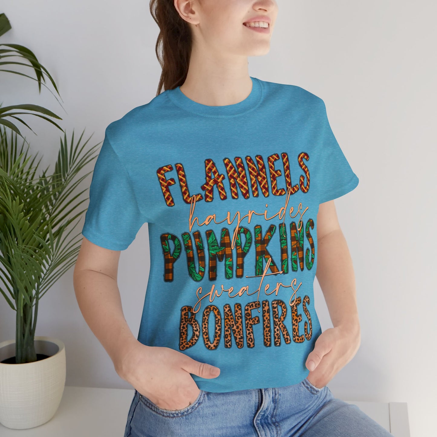 Flannels, Hayrides, Pumpkins, Sweaters, Bonfires Jersey Short Sleeve Tee