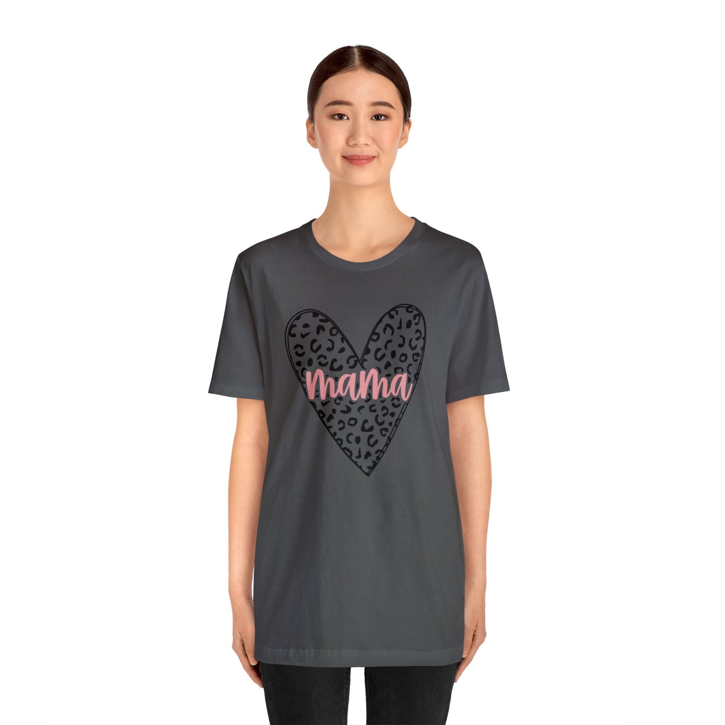 Mama Leopard print heart short sleeve tshirt
