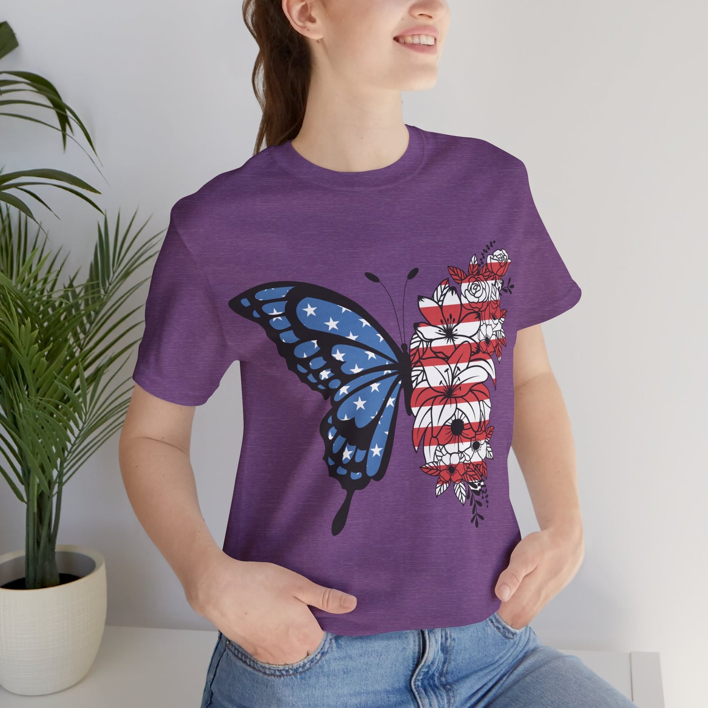 Red, White & Butterfly Jersey Short Sleeve Tee