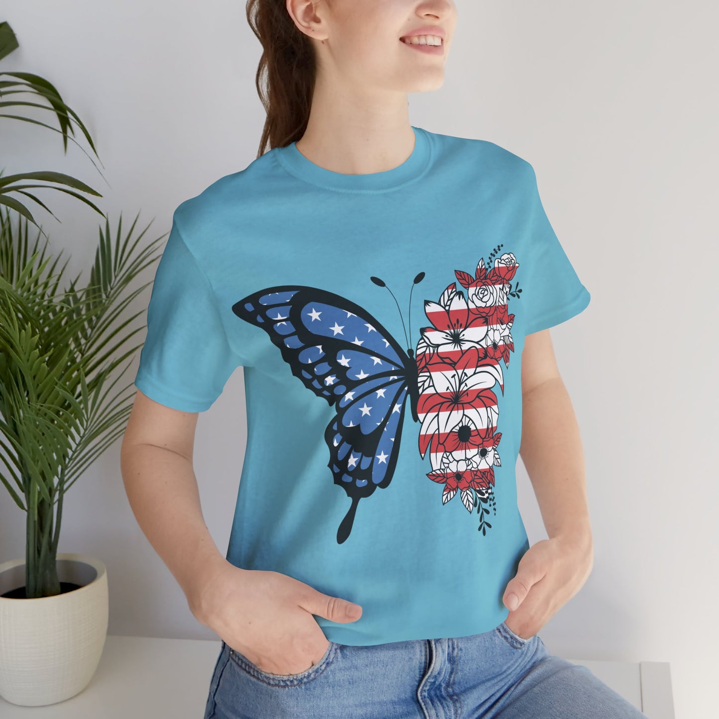 Red, White & Butterfly Jersey Short Sleeve Tee