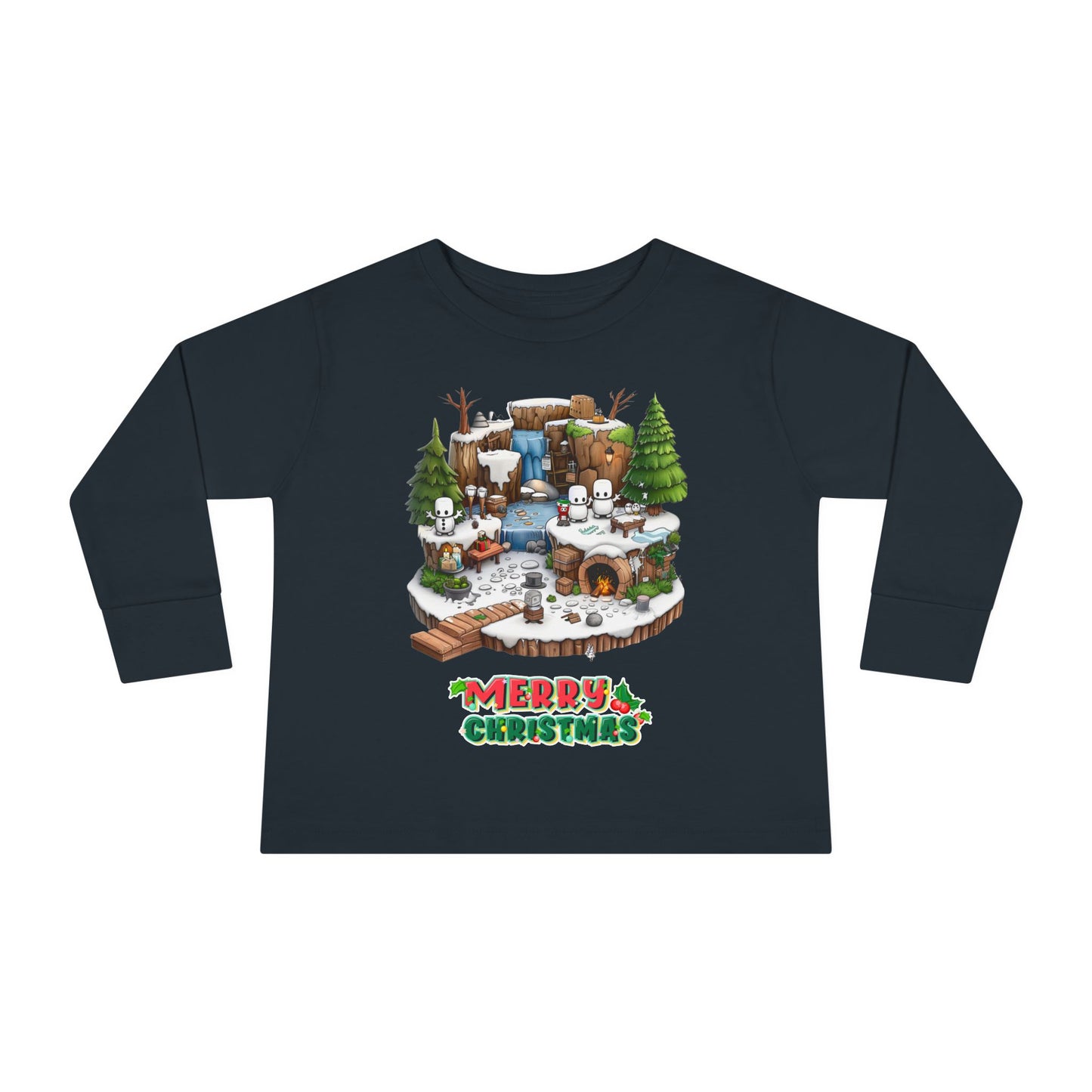 Merry Christmas Mine-craft Toddler Long Sleeve Tee