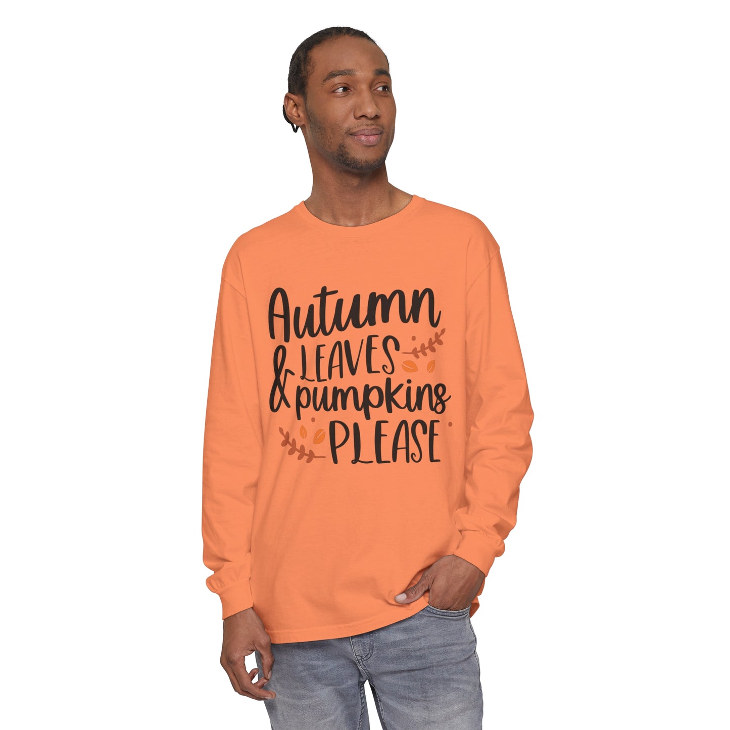 Autumn Leaves & Pumpkins Please Garment-dyed Long Sleeve T-Shirt