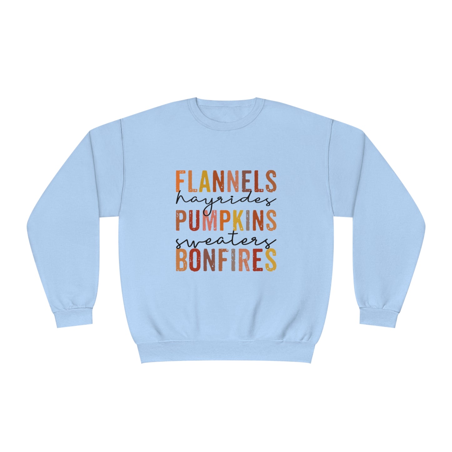 Flannels, Hayrides, Pumpkins, Sweaters, Bonfires Crewneck Sweatshirt