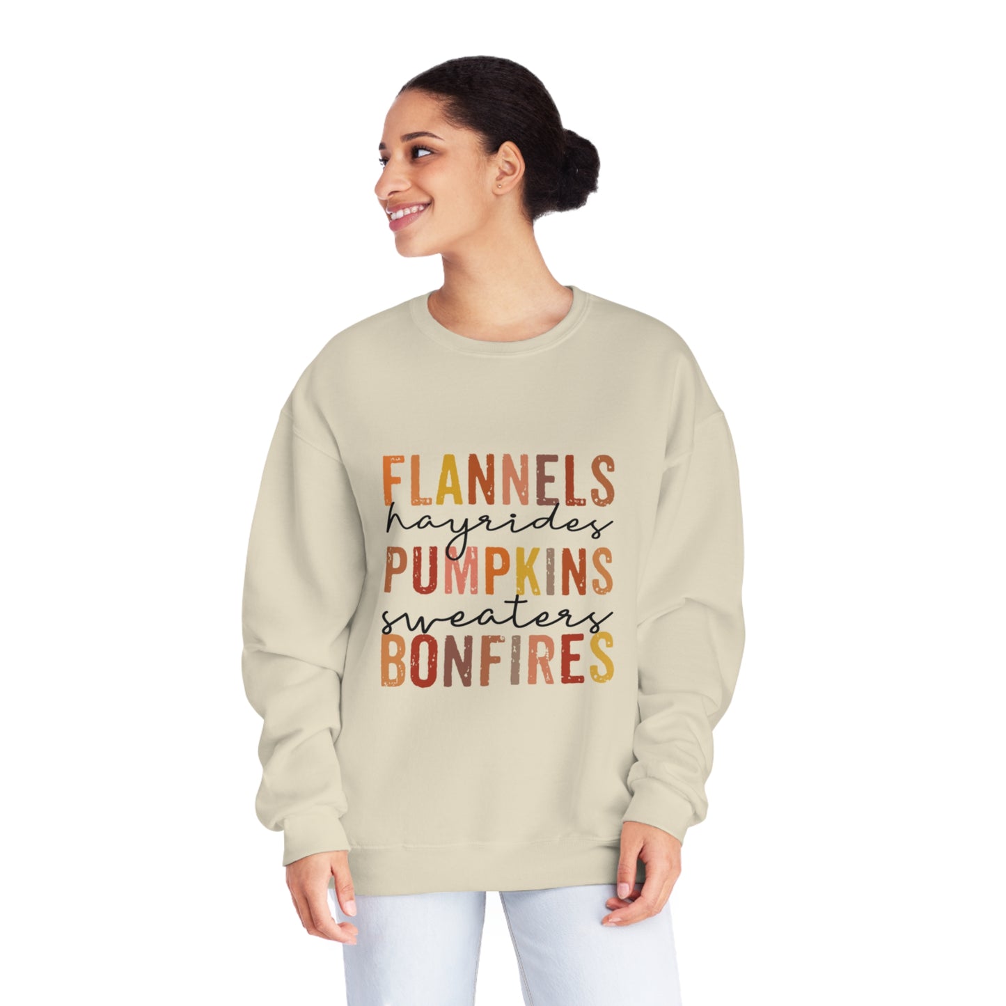 Flannels, Hayrides, Pumpkins, Sweaters, Bonfires Crewneck Sweatshirt