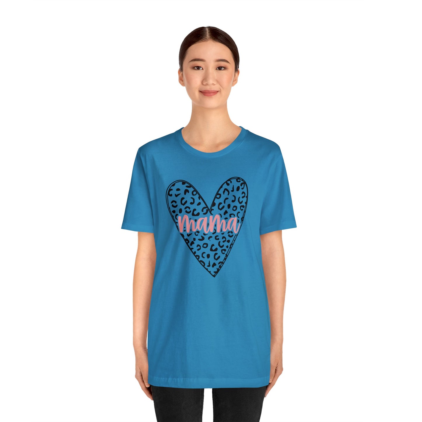 Mama Leopard print heart short sleeve tshirt