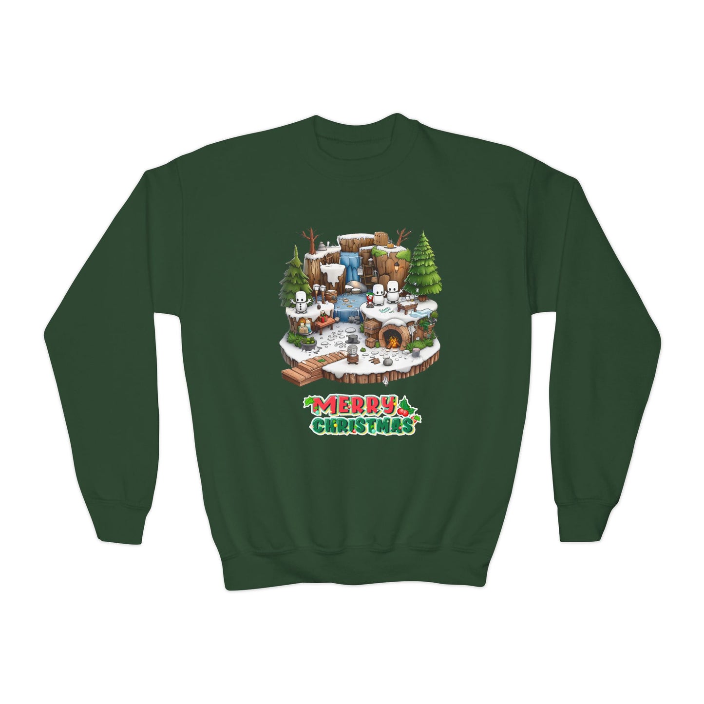 Merry Christmas Mine-craft Youth Crewneck Sweatshirt