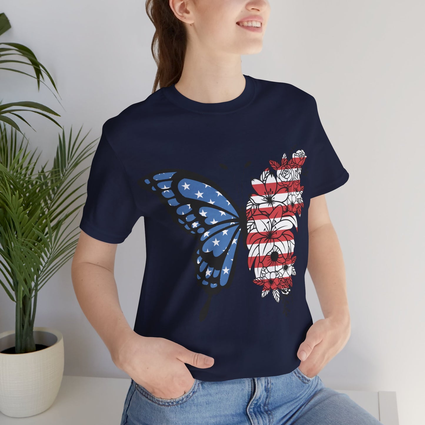 Red, White & Butterfly Jersey Short Sleeve Tee