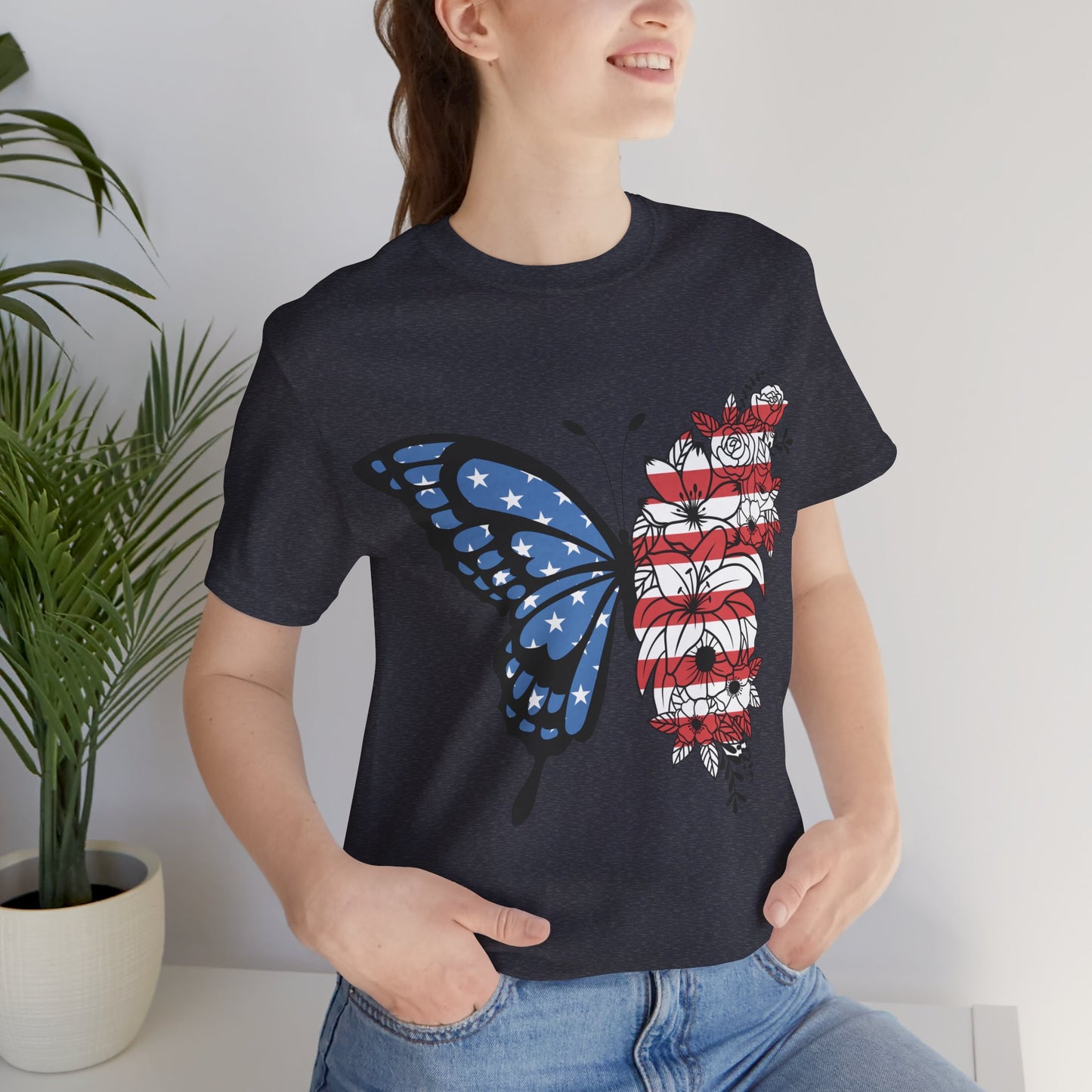 Red, White & Butterfly Jersey Short Sleeve Tee