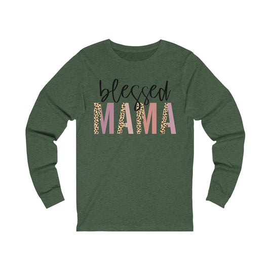 Blessed Mama Leopard print long sleeve tshirt