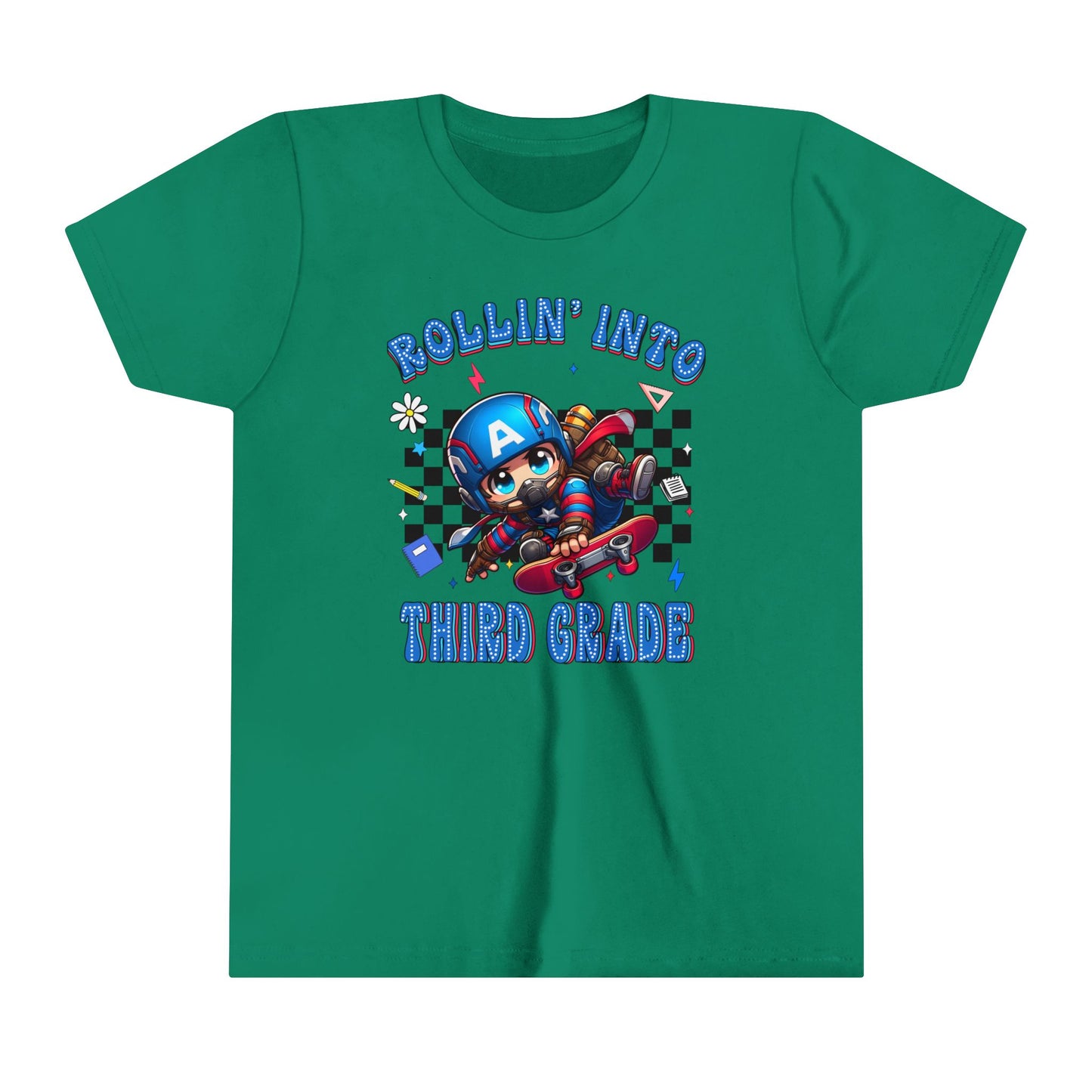 CAPTAIN AMERICA - Rollin' Into 3rd Grade Youth Short Sleeve Tee