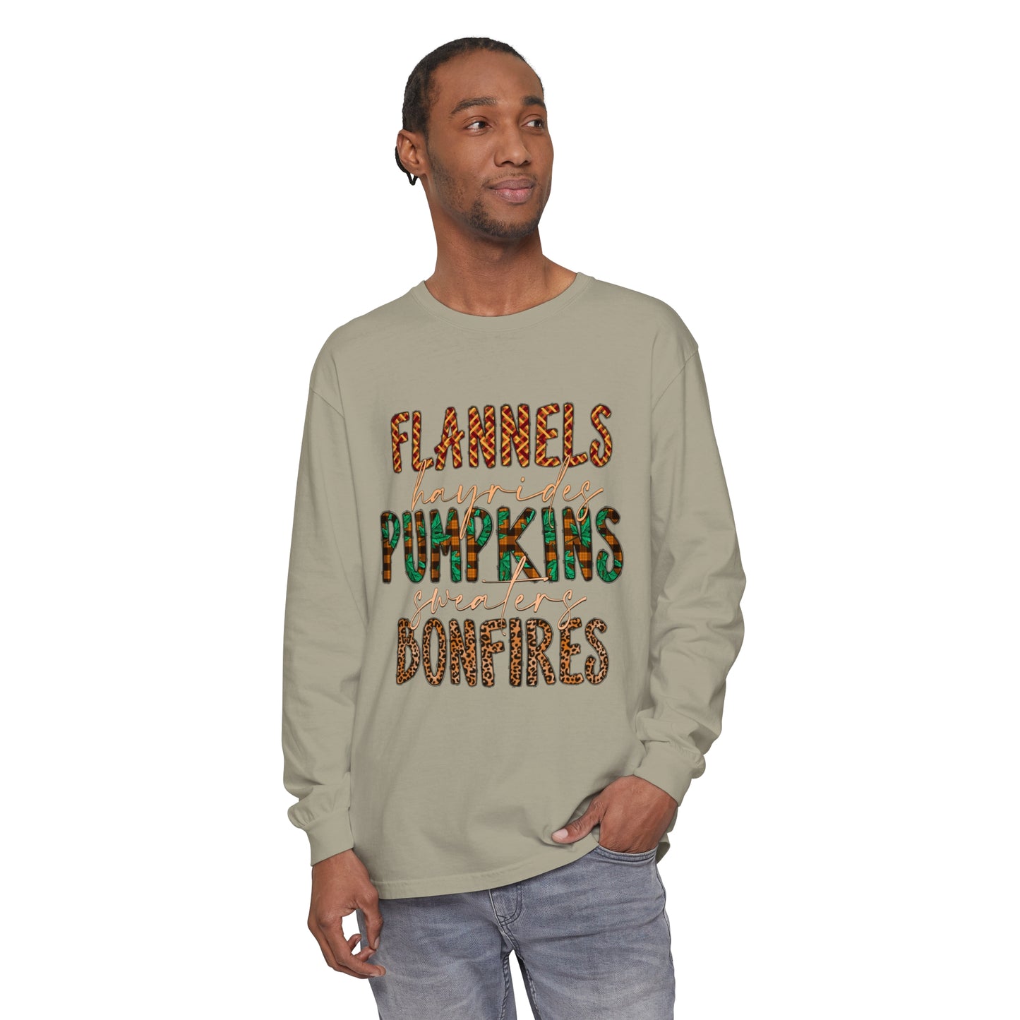 Flannels, Hayrides, Pumpkins, Sweaters, Bonfires Garment-dyed Long Sleeve T-Shirt