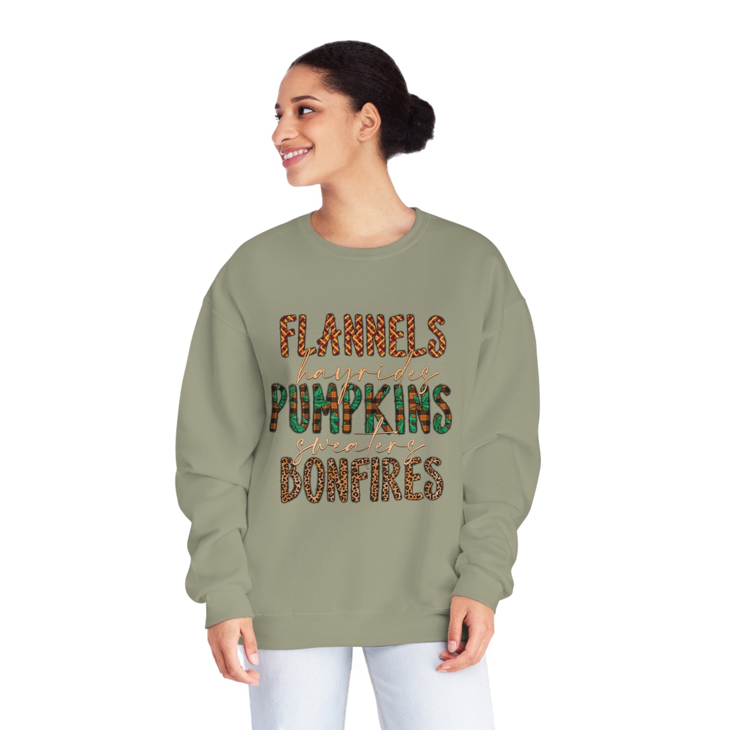 Flannels, Hayrides, Pumpkins, Sweaters, Bonfires Crewneck Sweatshirt