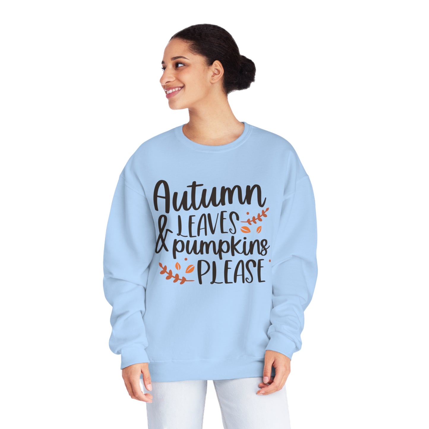 Autumn Leaves & Pumpkins Please Crewneck Sweatshirt