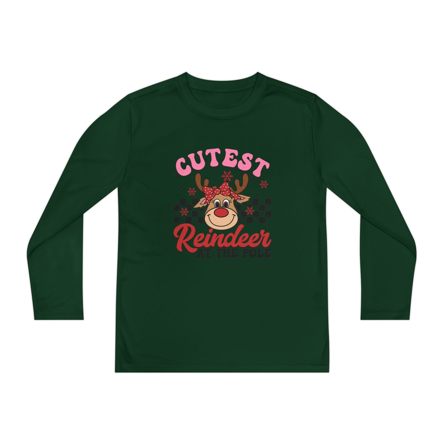 Cutest Reindeer at the Pole Youth Long Sleeve Competitor Tee
