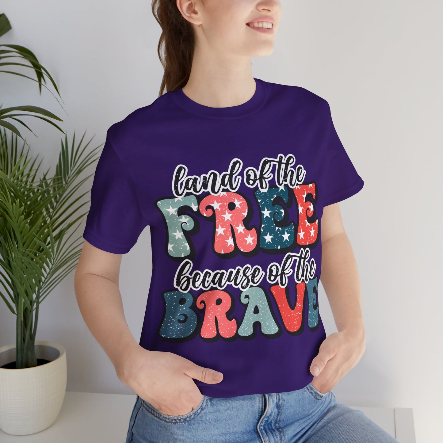 Land of the Free because of the Brave Jersey Short Sleeve Tee