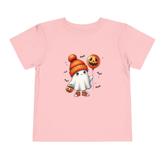 Ghost with Orange Balloon Toddler Short Sleeve Tee