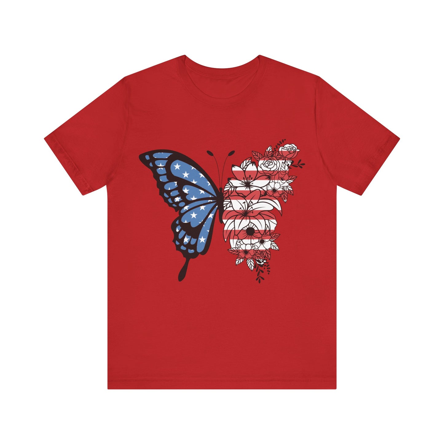 Red, White & Butterfly Jersey Short Sleeve Tee