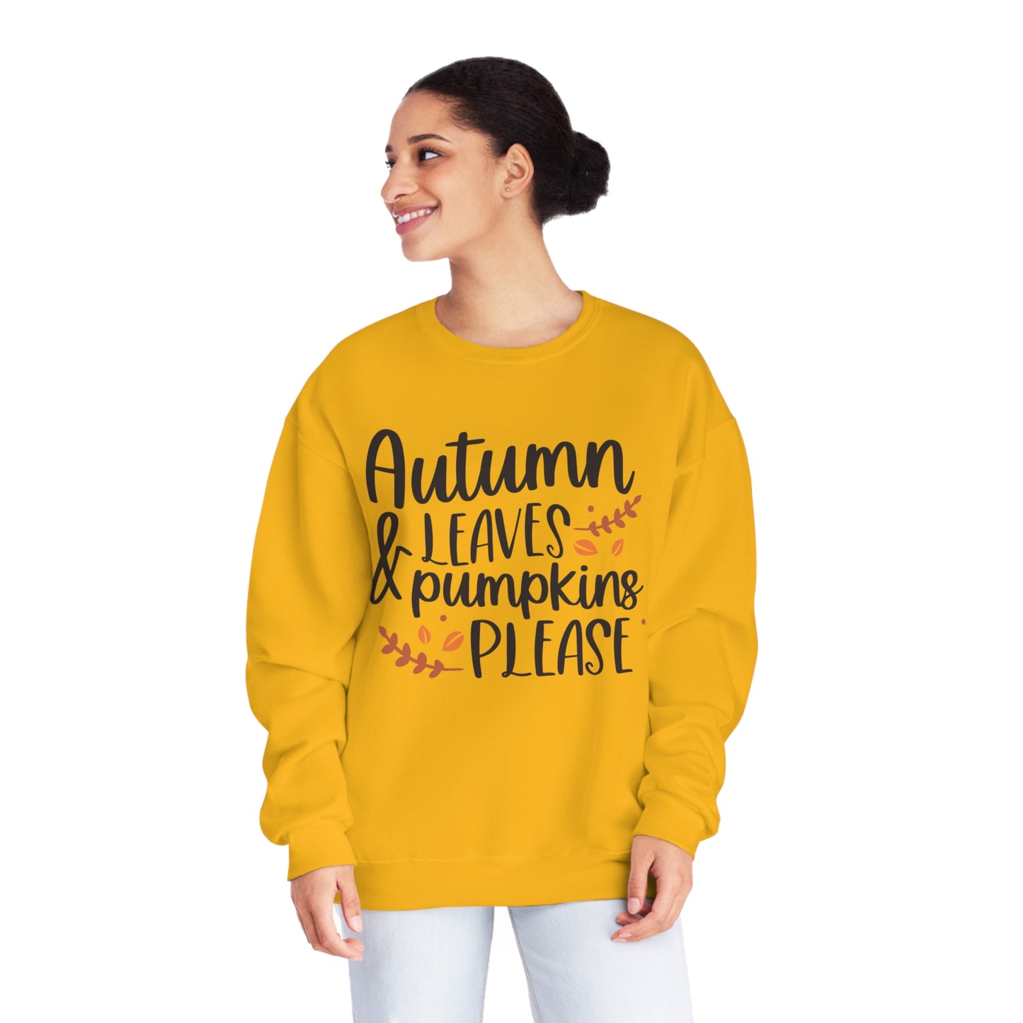 Autumn Leaves & Pumpkins Please Crewneck Sweatshirt