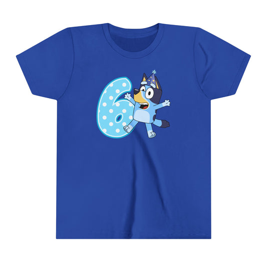 6 year old Bluey Birthday youth short sleeve Tshirt