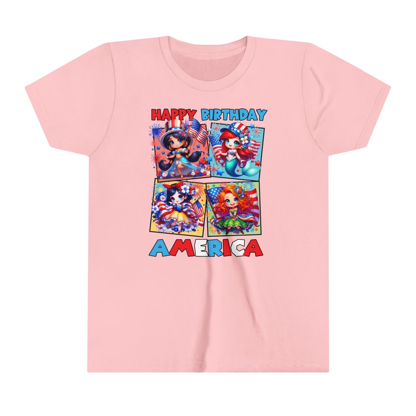 Happy Birthday America Disney Princesses Youth Short Sleeve Tee