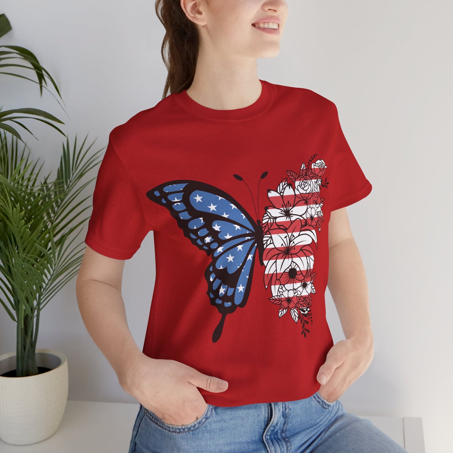 Red, White & Butterfly Jersey Short Sleeve Tee
