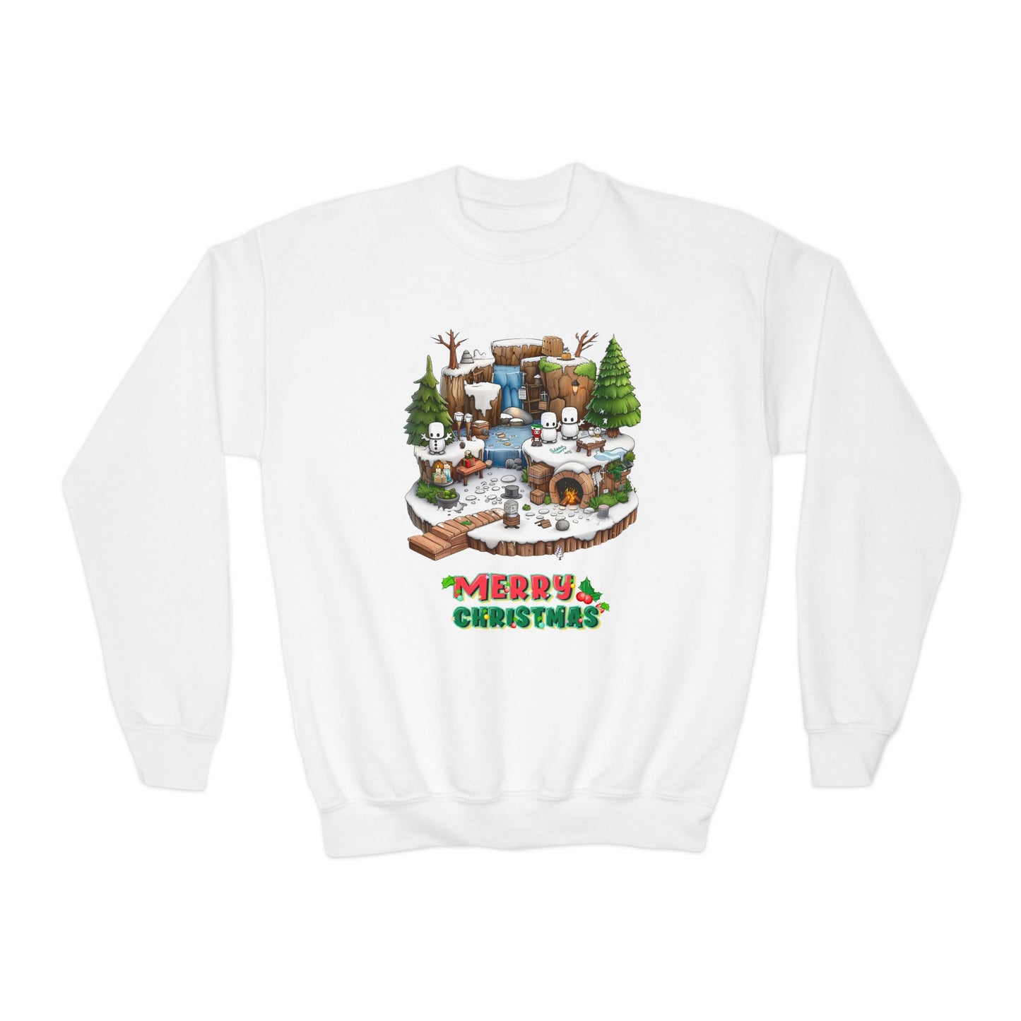 Merry Christmas Mine-craft Youth Crewneck Sweatshirt