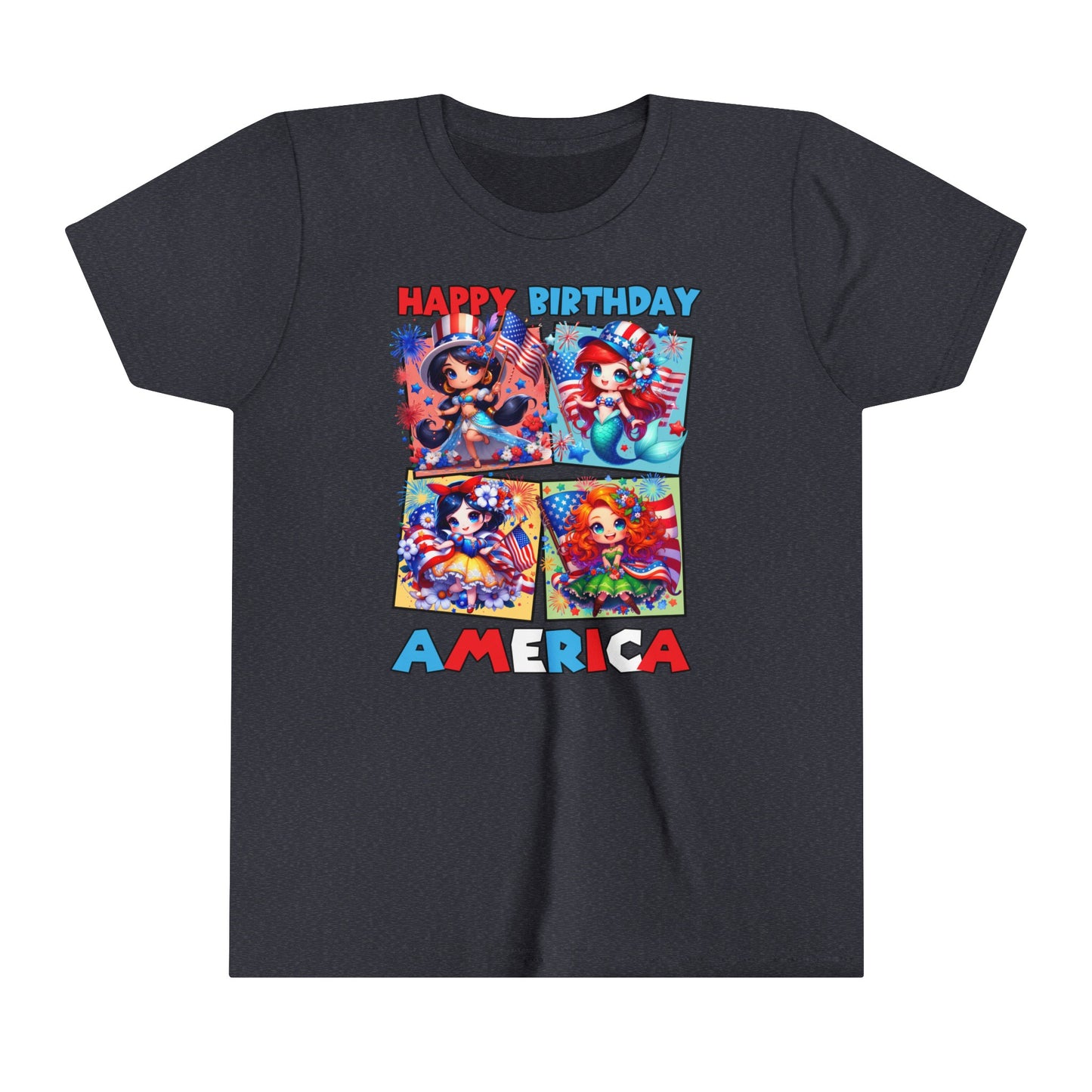 Happy Birthday America Disney Princesses Youth Short Sleeve Tee