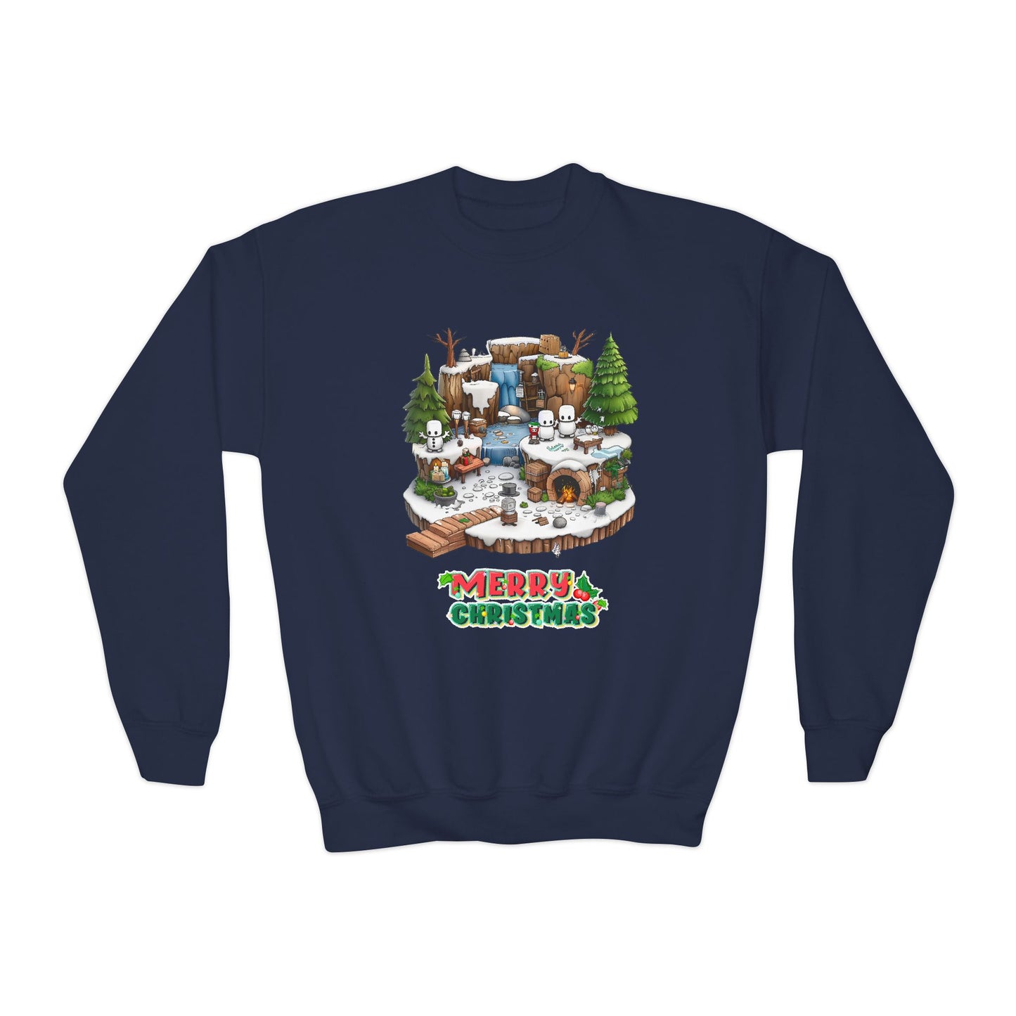 Merry Christmas Mine-craft Youth Crewneck Sweatshirt