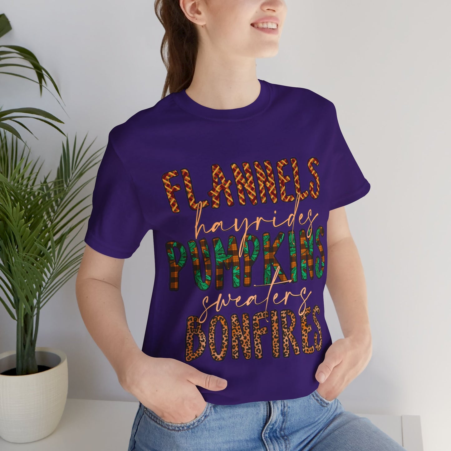 Flannels, Hayrides, Pumpkins, Sweaters, Bonfires Jersey Short Sleeve Tee