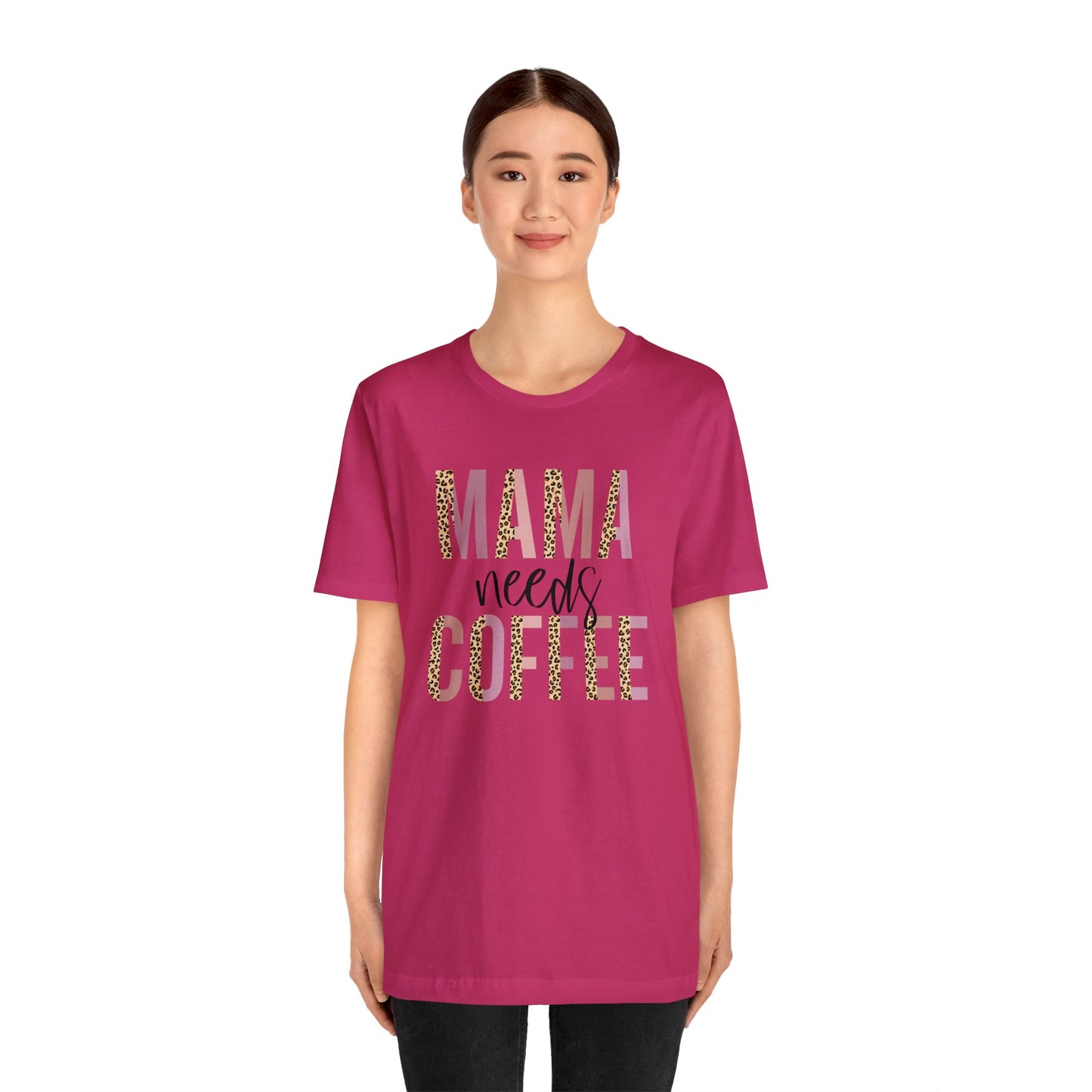 Mama Needs Coffee Leopard print short sleeve tshirt
