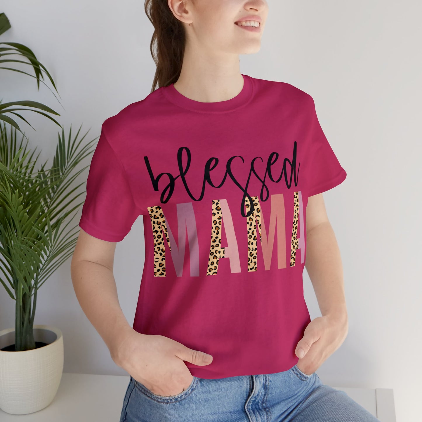 Blessed Mama Leopard print short sleeve tshirt