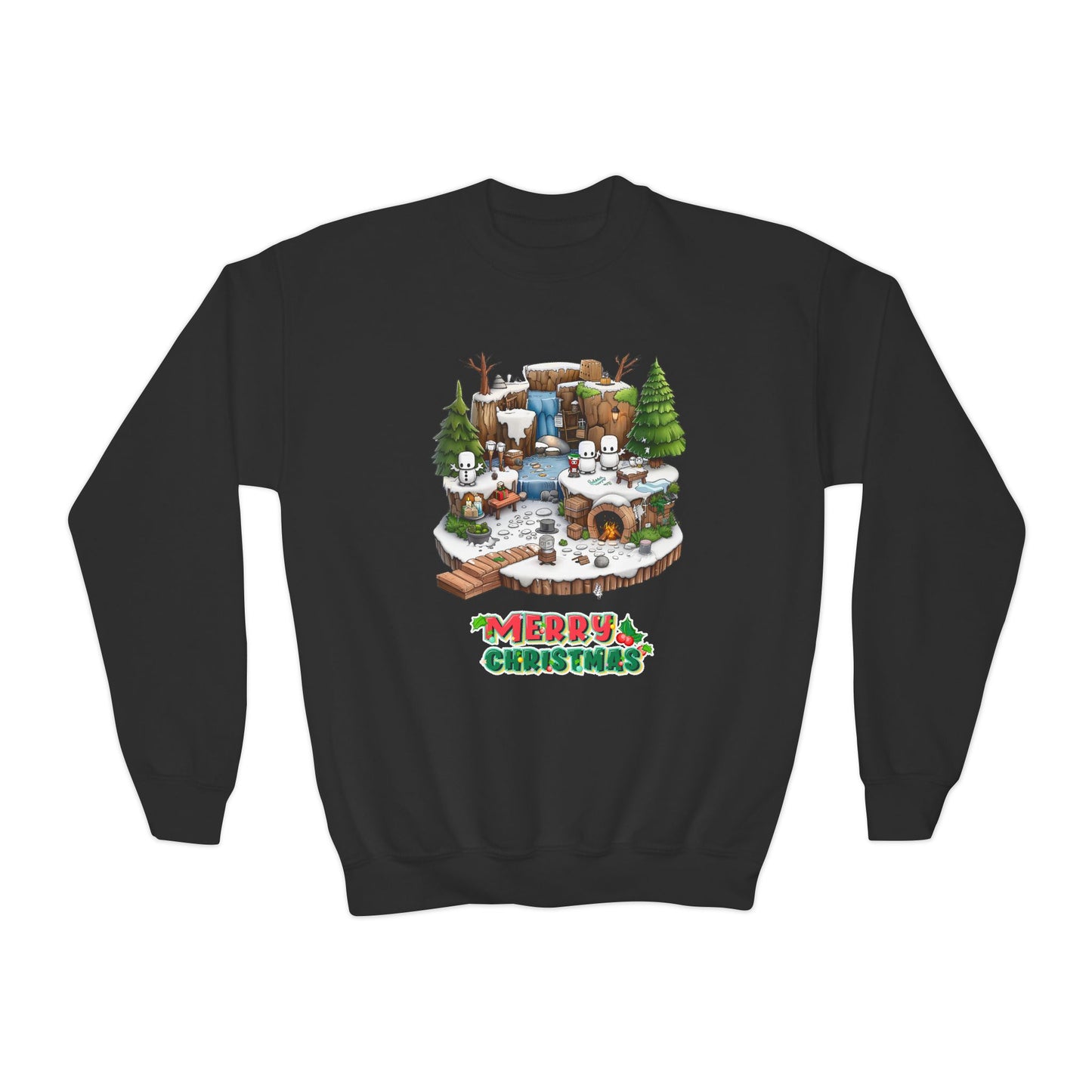 Merry Christmas Mine-craft Youth Crewneck Sweatshirt