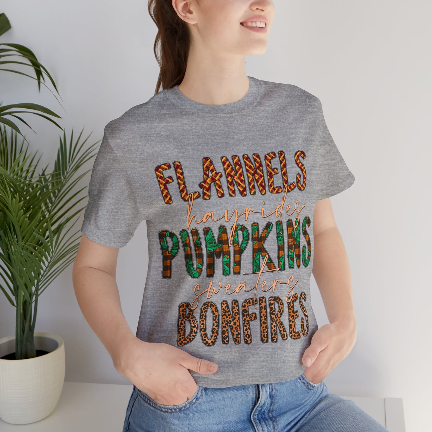 Flannels, Hayrides, Pumpkins, Sweaters, Bonfires Jersey Short Sleeve Tee