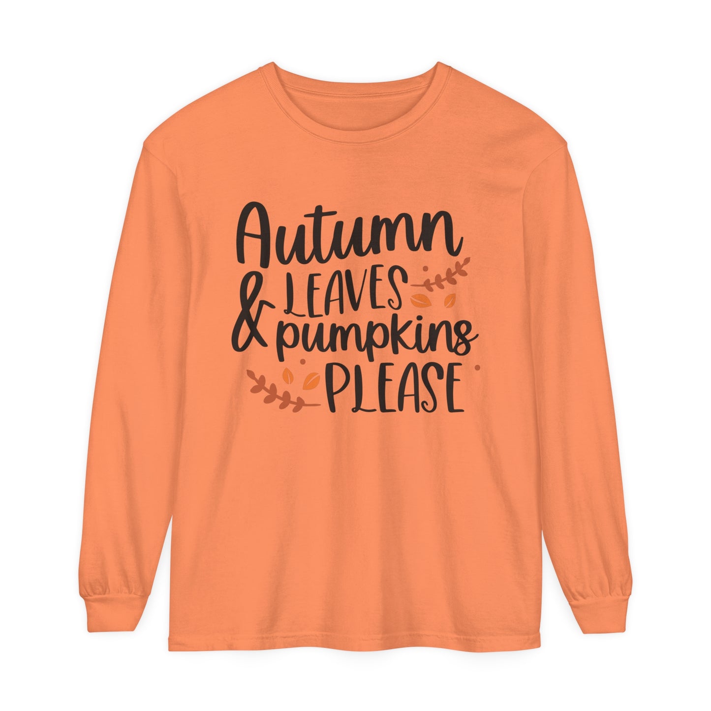 Autumn Leaves & Pumpkins Please Garment-dyed Long Sleeve T-Shirt