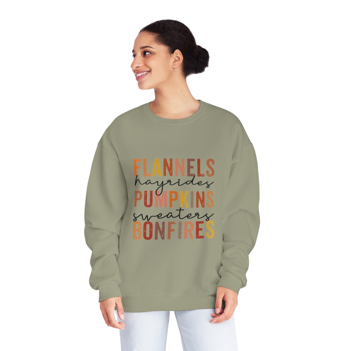 Flannels, Hayrides, Pumpkins, Sweaters, Bonfires Crewneck Sweatshirt