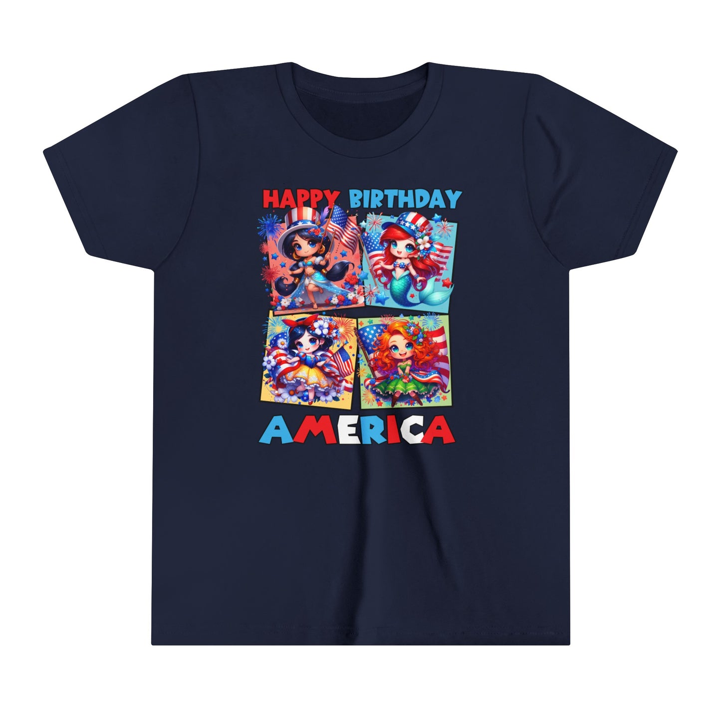 Happy Birthday America Disney Princesses Youth Short Sleeve Tee
