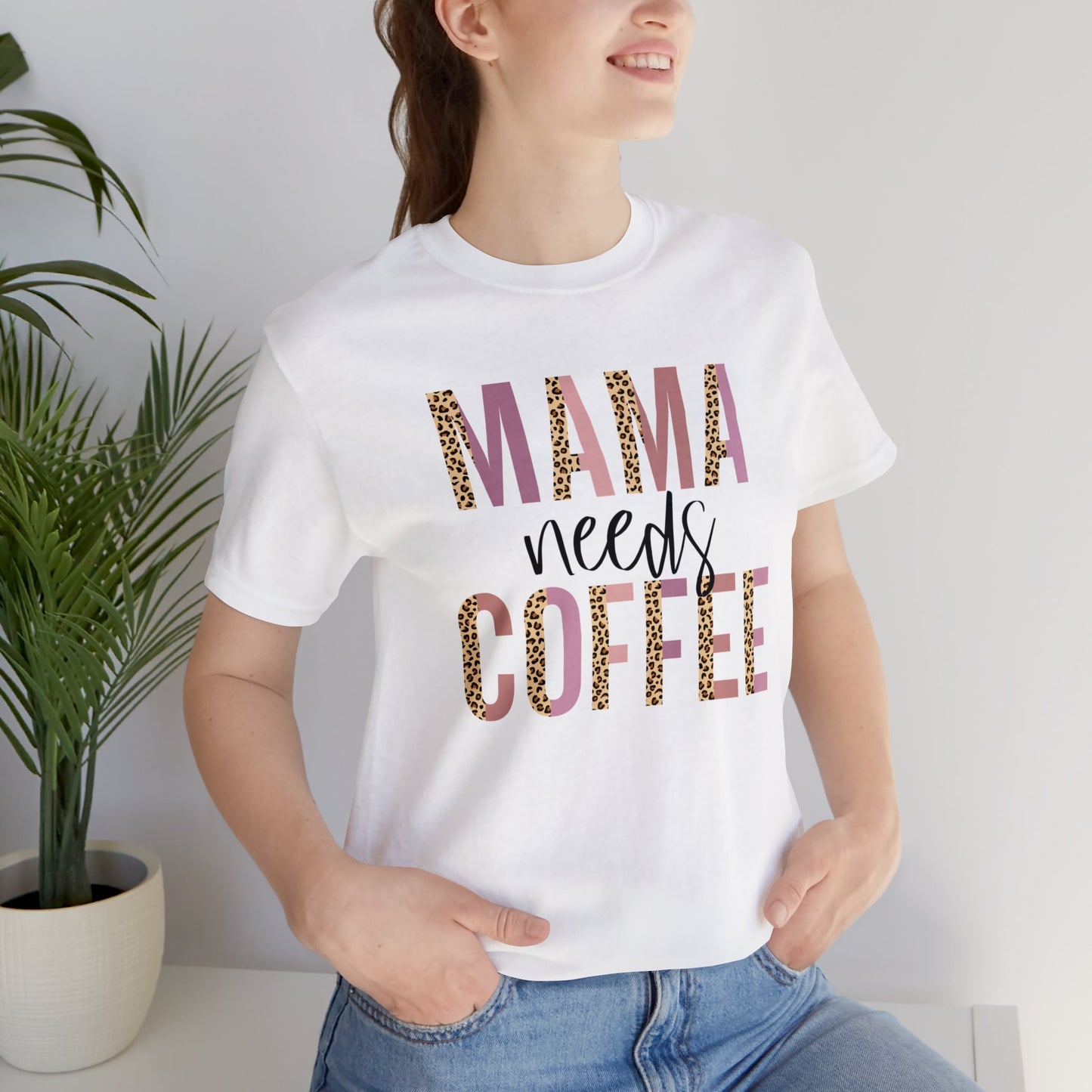 Mama Needs Coffee Leopard print short sleeve tshirt