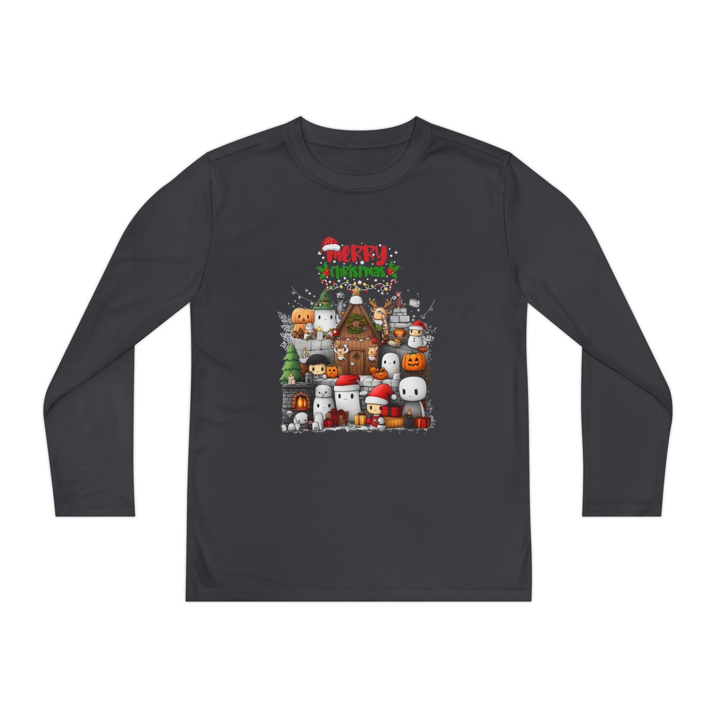 Merry Mine-craft Christmas Youth Long Sleeve Competitor Tee