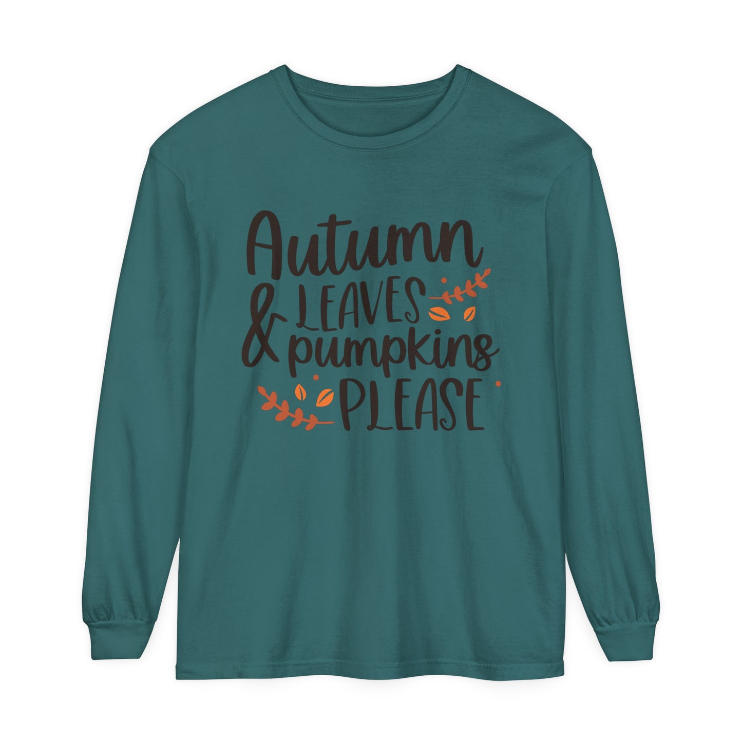 Autumn Leaves & Pumpkins Please Garment-dyed Long Sleeve T-Shirt